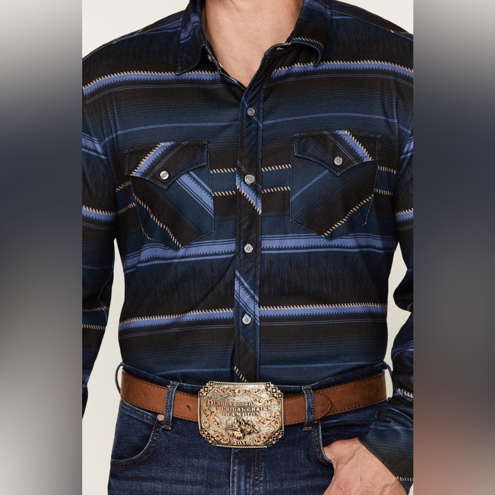 NWT 𝐑𝐨𝐜𝐤 & 𝐑𝐨𝐥𝐥 𝐃𝐄𝐍𝐈𝐌 MEN'S SERAPE KNIT STRIPE  BUTTON DOWN SHIRT